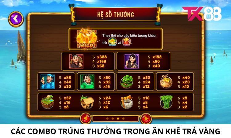 Các combo trúng thưởng trong Ăn Khế Trả Vàng