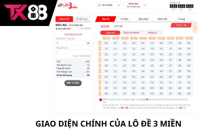 Giao diện chính của Lô Đề 3 Miền